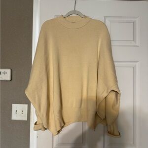 Free People Cream Crew Neck Sweater with Voluminous Sleeves